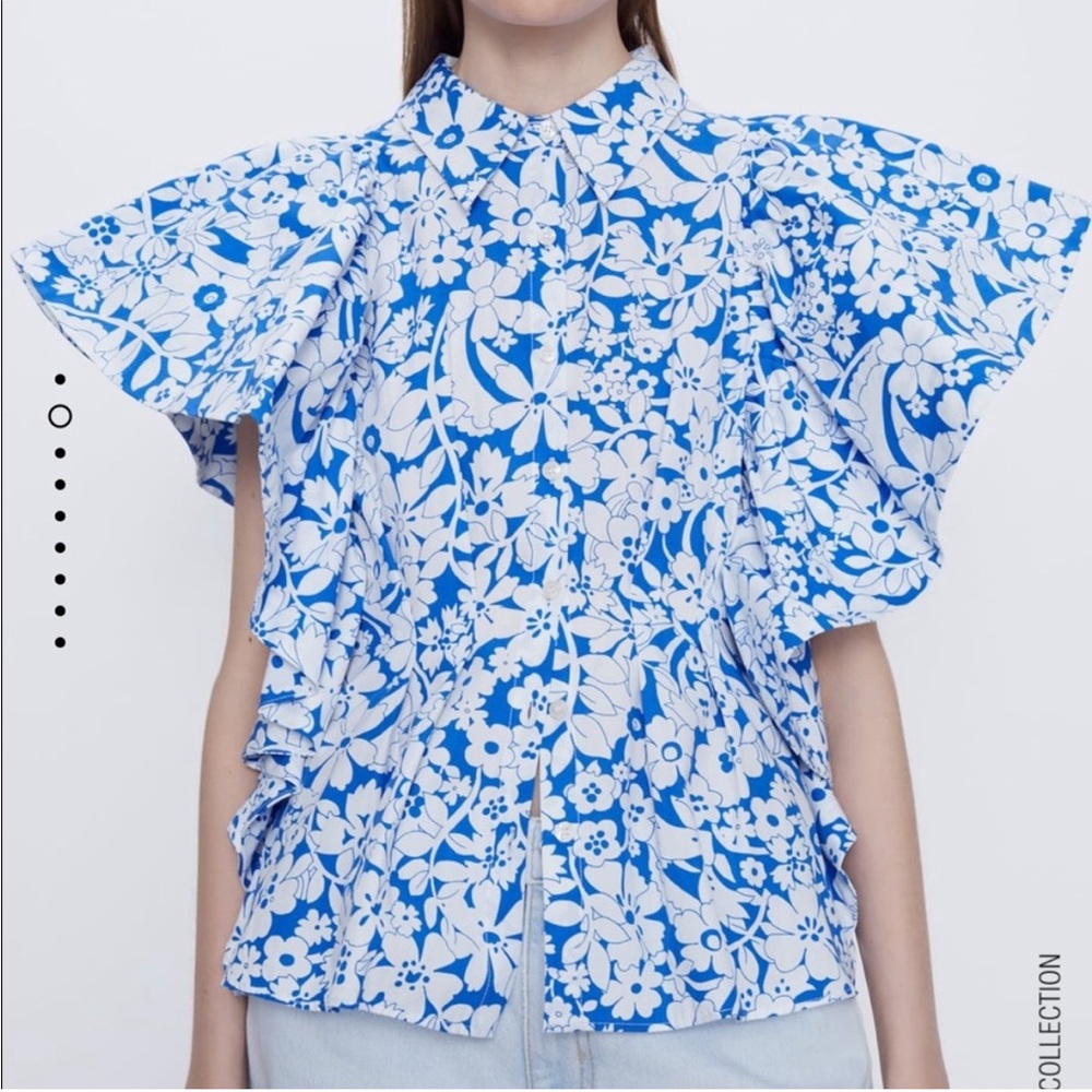 Zara Floral Print Poplin Top